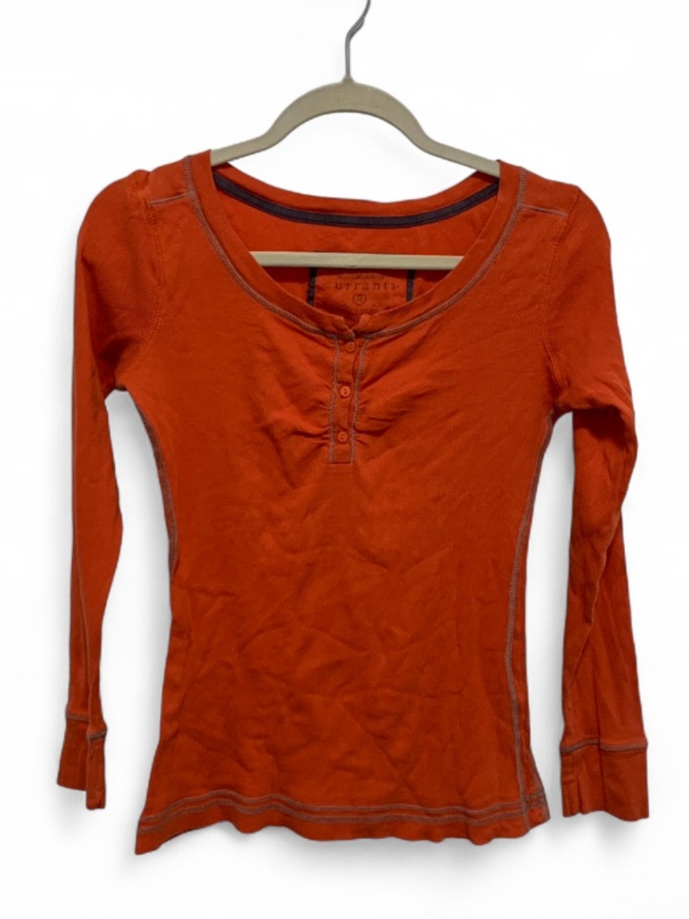Y2K Currants Ribbed Long Sleeve Henley Top - Orange